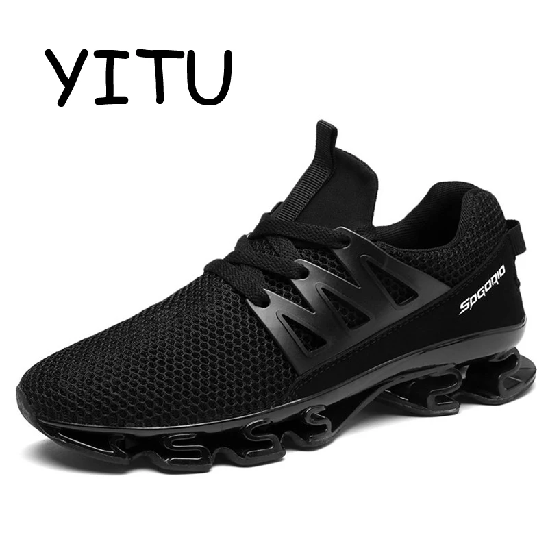 YITU для мужчин легкие дышащие кроссовки черная сетка обувь для бега, кроссовки спортивная обувь Человек повседневное кроссовки плюс размеры