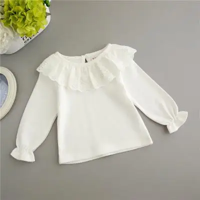 Летняя рубашка принцессы с рюшами для девочек высокого качества белая хлопковая одежда футболки с длинными рукавами Одежда для новорожденных Футболки для малышей - Цвет: 1