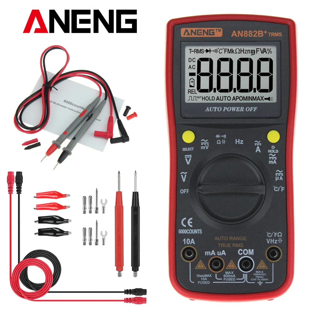 

ANENG AN882B+ True-RMS Digital Multimeter Auto Range AC/DC Backlight Meter Resistance Voltage Current Measurement