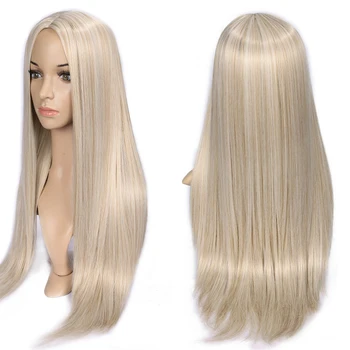 FAVE Long Straight Pure Light Brown Blonde Long Synthetic Wigs for White /Black Women 22 Inch Middle Part Can be Cosplay Wigs 4