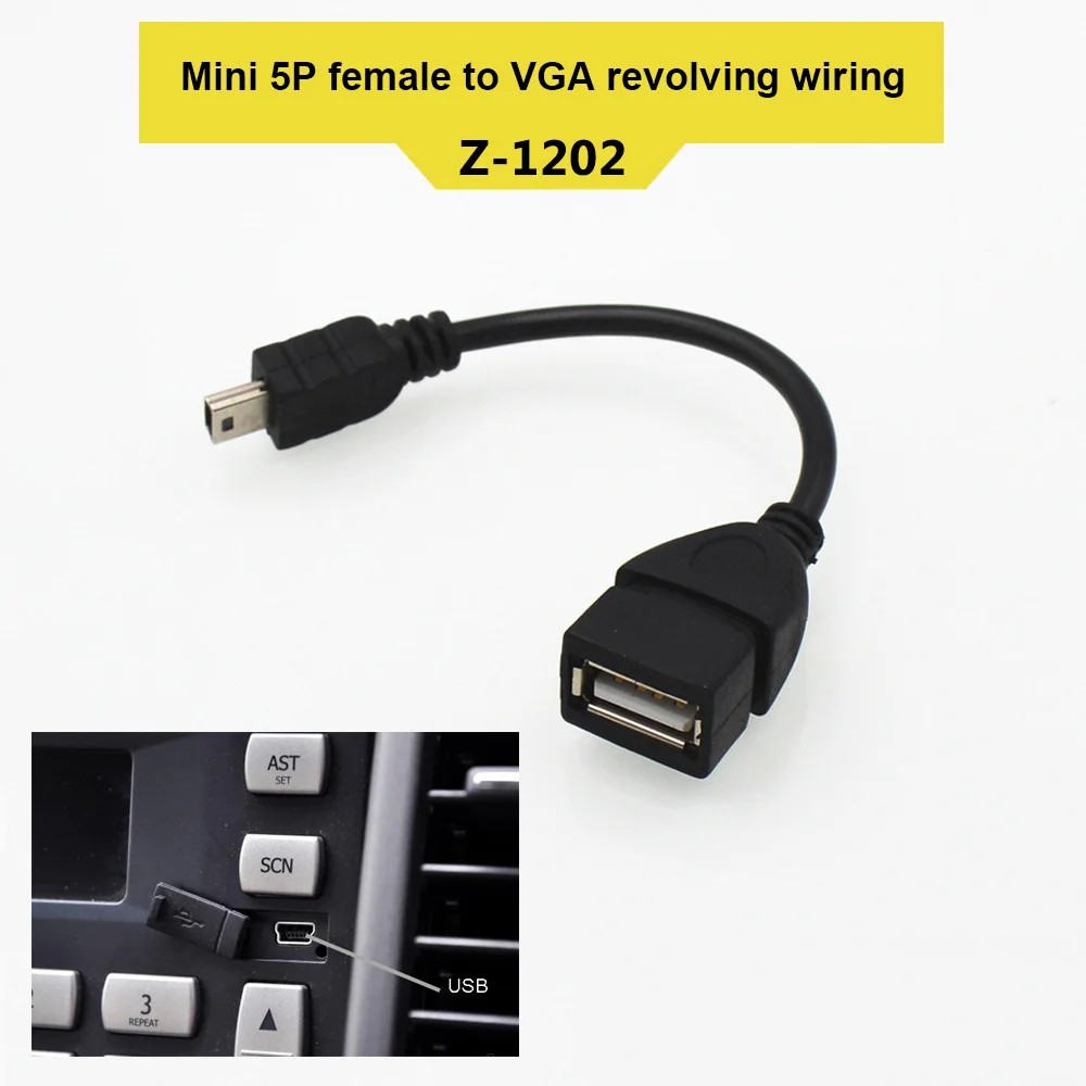 

Mini USB 5P Male to OTG USB Female Car Adapter Data Cable for Video Camera Audio Tablet CD GPS XR649