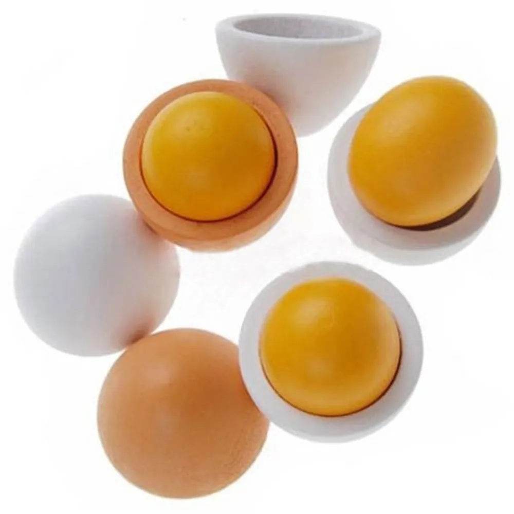 

Kitchen Toys Pretend Play 6 pcs Wooden Eggs Yolk & shells Food Cooking Kids Children Baby Toy fun Lovely interesting magic gift