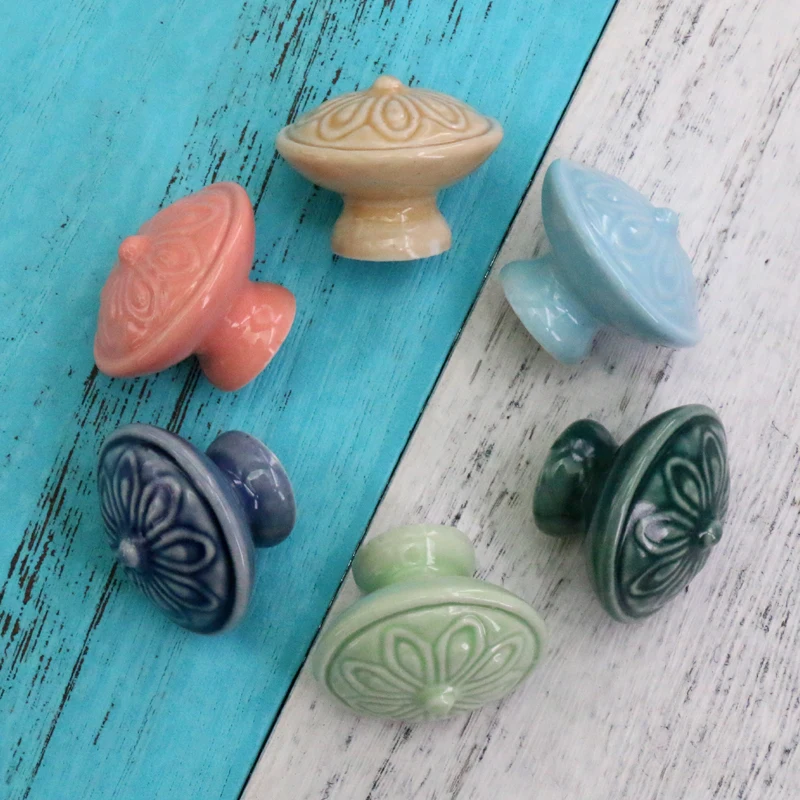 

One Piece 38mm Round Flower Ceramic Knobs Cupboard Pulls Drawer Knobs Kitchen Cabinet Handles Euro-Style Furniture Hardware