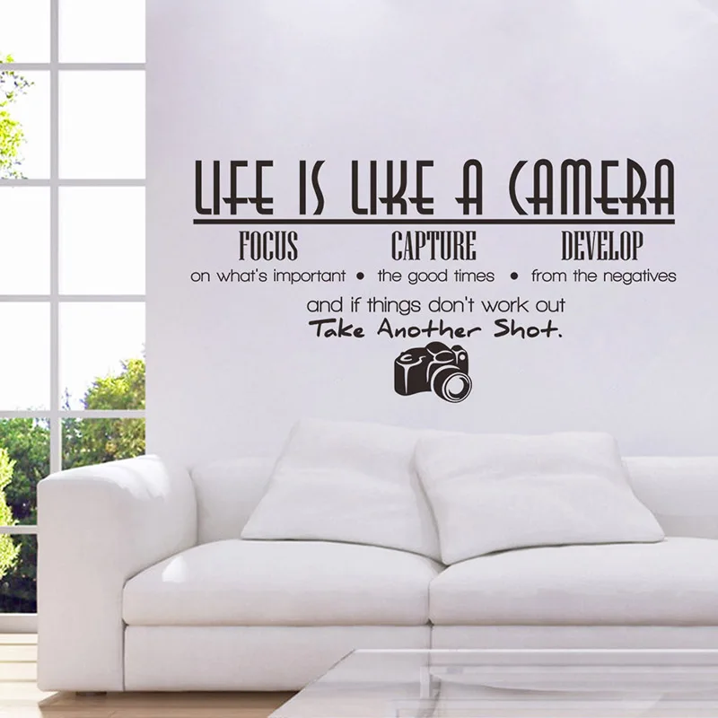 New Living Room Decoration Life Is Like A Camera Quotes Wall Stickers Adesivos De Paredes Proverb Home Decals Mural Art