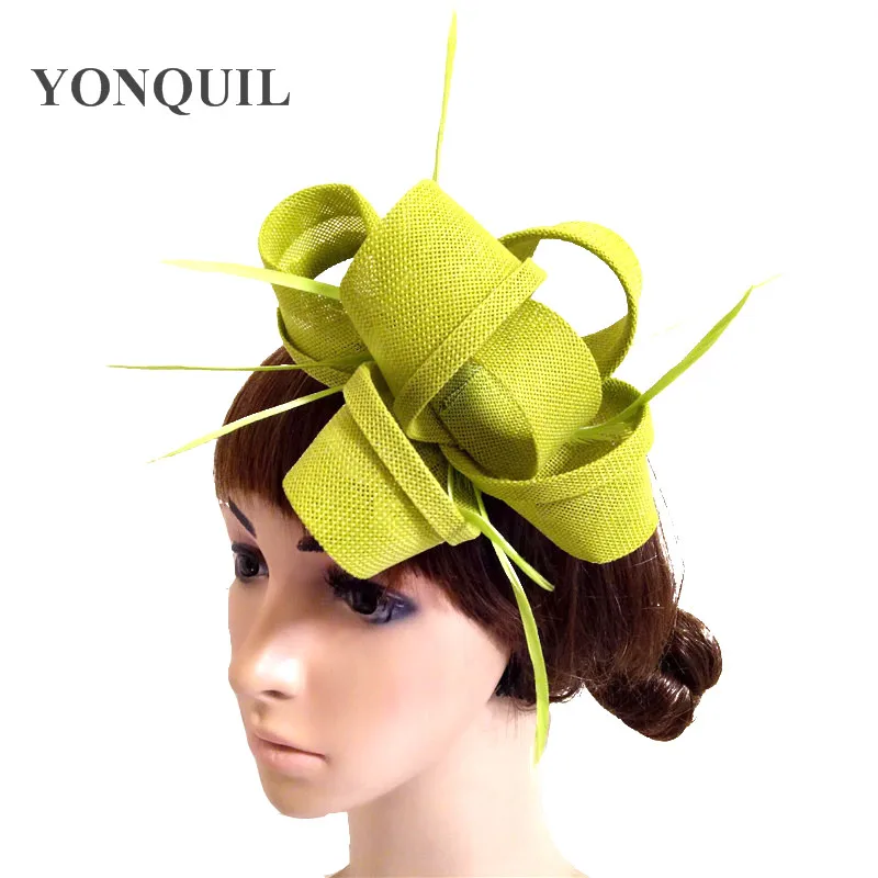 

Tea Green Feather imitation Fascinator Floral Veil Wedding Hat Hairgrips For Bride Ladies Royal Tea Party Fashion Hair Ornaments