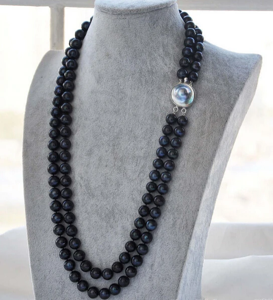 

Miss charm Jew.509 2ROW 26" ROUND BLACK FRESHWATER PEARL NECKLACE MABE