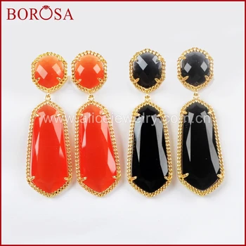 

BOROSA Jewelry 5Pairs Gold Color Faceted Multi-kind Stones Dangle Earrings Mixed Color Jewelry for Women Girls WX949