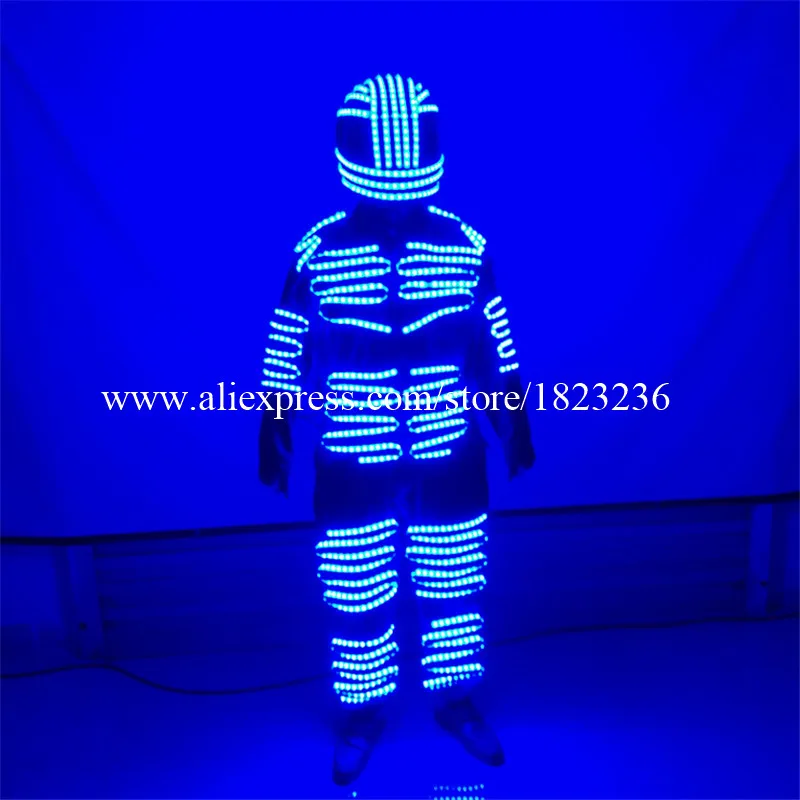 2 Sets Colorful Led Luminous Robot Suit LED Illuminated Ballroom Costume With Helmet Stage Props Performance Clothes For Party04