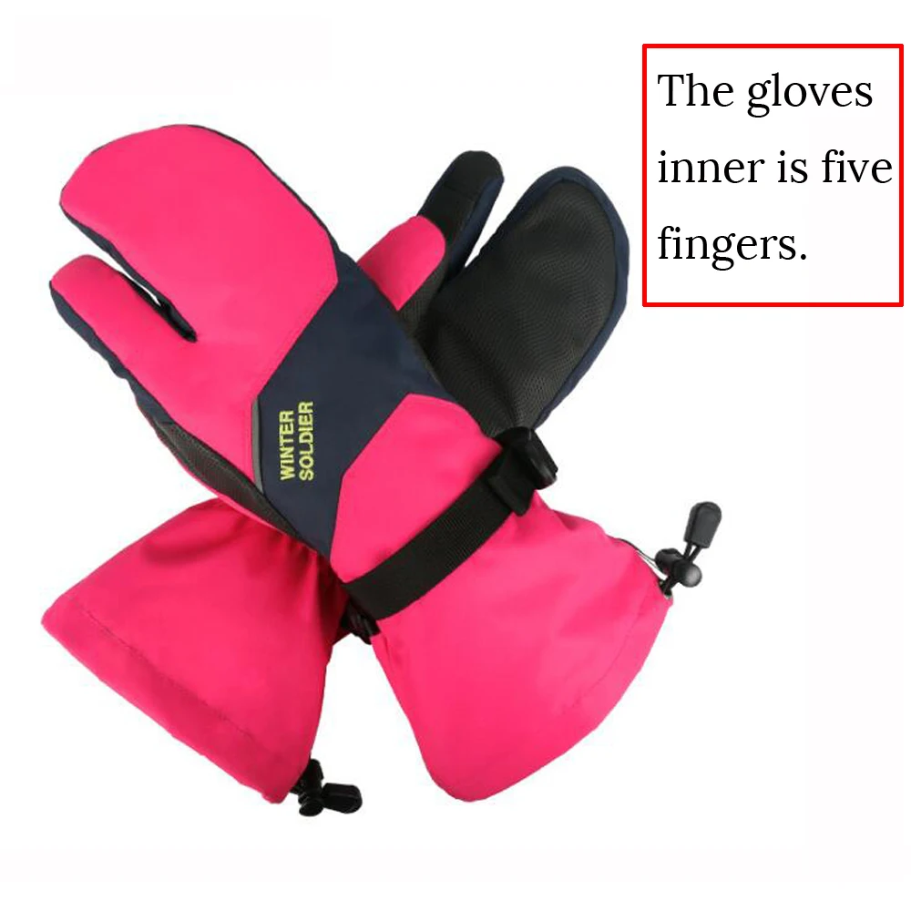 Дешево Мужские и женские перчатки для катания на лыжах с 3 пальцами и сенсорным экраном, ветрозащитные зимние теплые варежки для катания на сноубор...