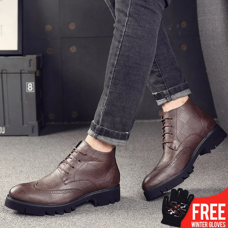 OSCO Work Men's Relaxed Fashion Boot Autumn British Retro Lace Up Oxfords Short Boots Leather Leisure Rubber Boots Boys