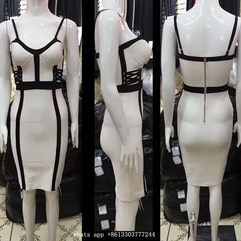 High-Quality-White-Black-Sleeveless-Knee-Length-Rayon-Bandage-Dress-Evening-Party-Dress (2)