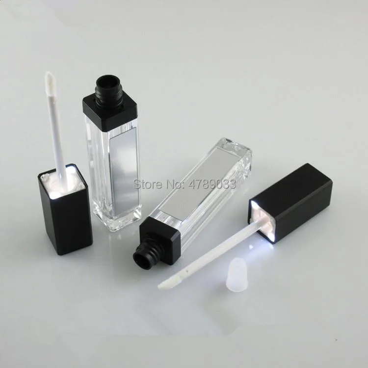 10pcs 7.5ml Empty Makeup DIY Lip Gloss Bottle Silver/Black Square Tube with LED Light Mirror Labial Glair | Красота и здоровье