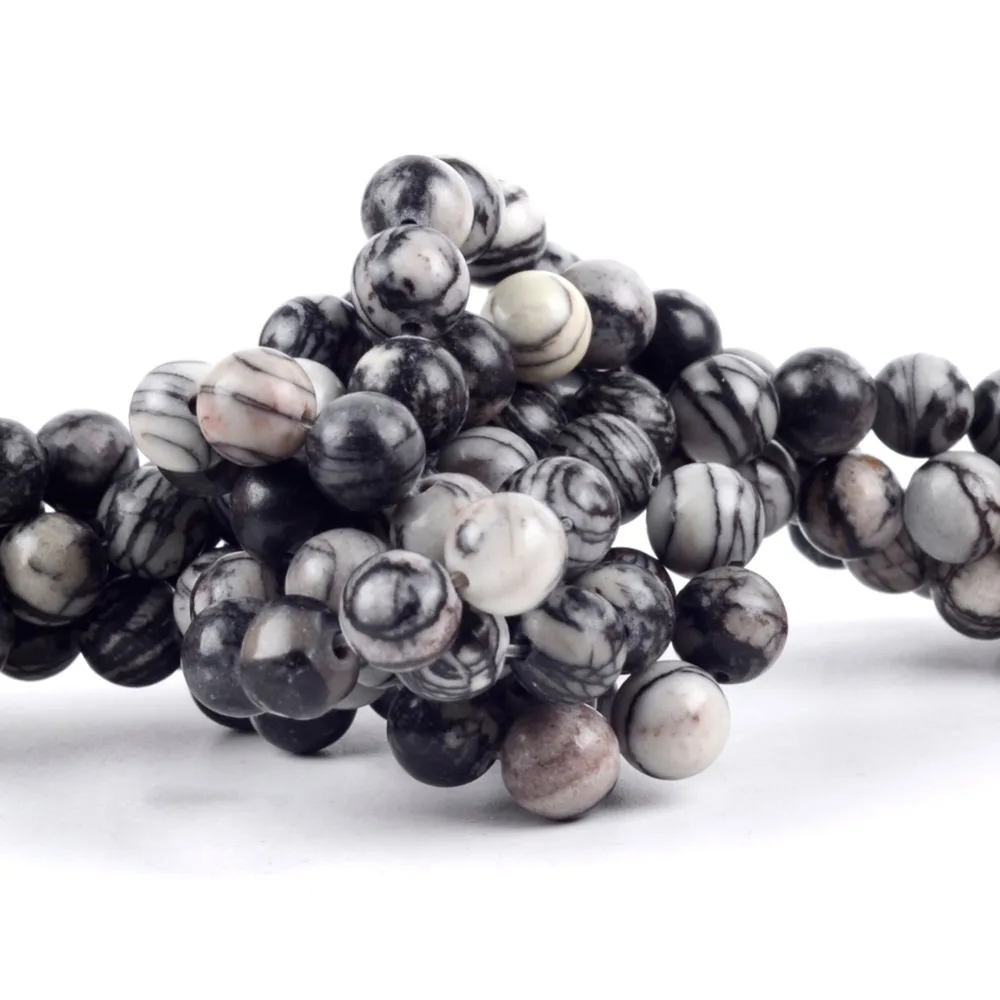 4, 6, 8, 10, 12 мм, круглые черные бусины в виде паутины, бусины из камня Diy Braceket, 15 дюймов, бусины из натурального минерального камня для изготовления ювелирных изделий