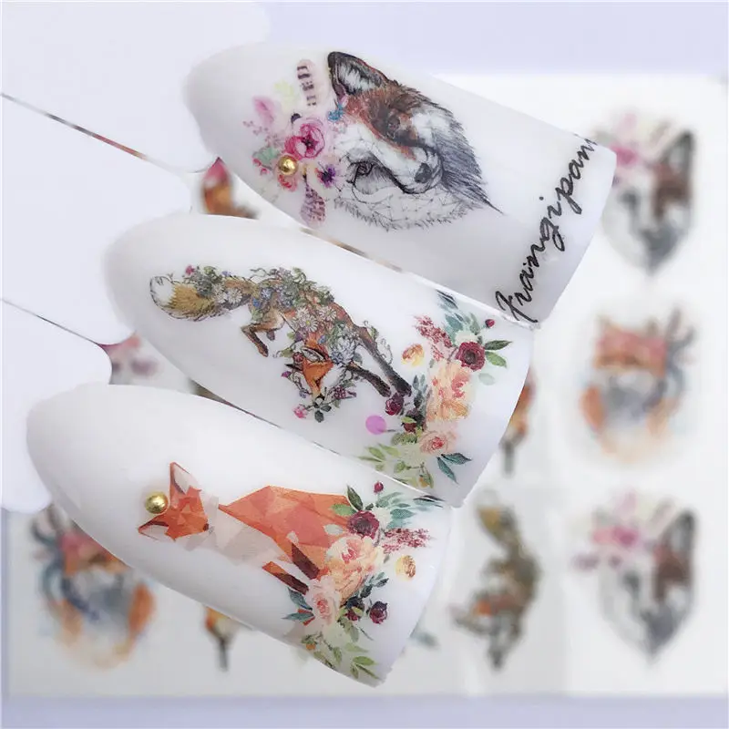 1 шт. наклейки для ногтей Волк Олень цветок Переводные картинки ползунки для ногтей украшения татуировки маникюрные обертывания