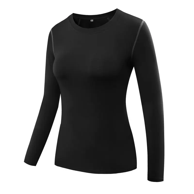 Женская Осенняя Весенняя футболка для спортзала, бега, йоги, нейлоновые быстросохнущие Топы с длинным рукавом для фитнеса - Цвет: Черный