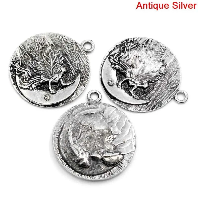 Подвески DoreenBeads из металлического сплава Круглые серебристые с цветным