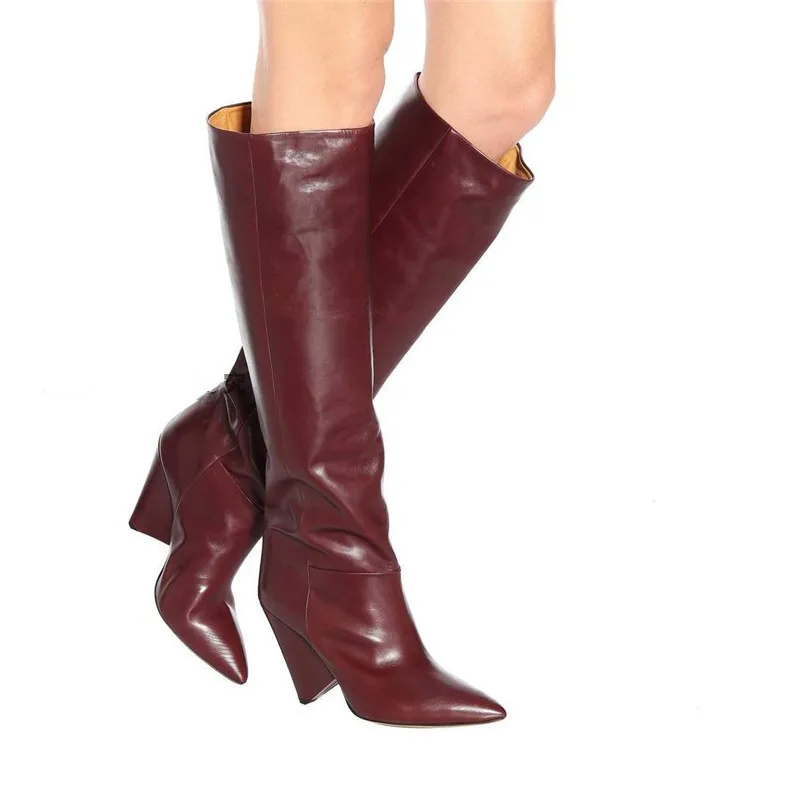 

Autumn Winter European American fashion pointed toe spike heel fold women's boots Patent leather boots Nubuck Leather knee boots