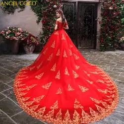 Китайский красный Винтаж бальное платье Дубай свадебное платье плюс Размеры Свадебное бальное платье, свадебное платье Vestido De Noiva халат де