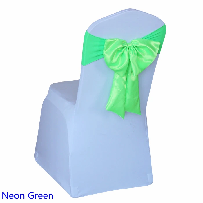 wedding butterfly bow tie stretch satin sash can fit all banquet chairs Neon green colour ready