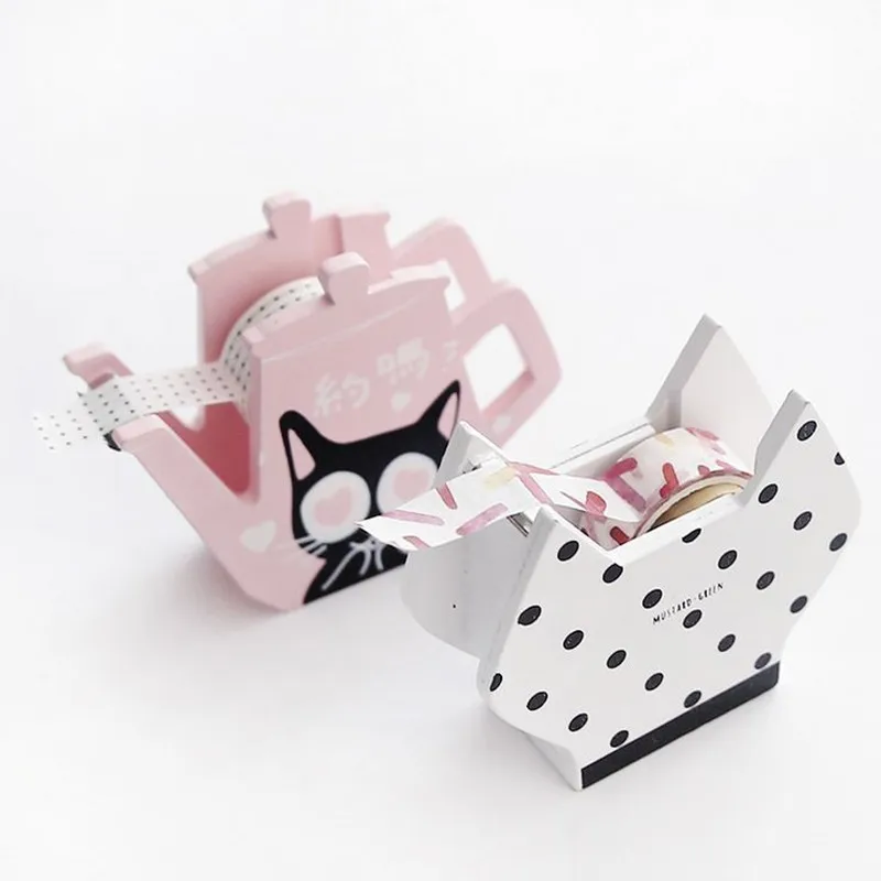 

Coloffice 1PC Cute Cartoon Wooden Tape Dispenser MaskingTape Desktop Decoration Washing Tape Storage Tape Seat School Office