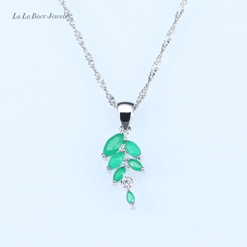 L& B листовой циркон кулон ожерелье цепь серебряный цвет зеленый создан Изумруд Серьги Белый Кристалл Ювелирные наборы для женщин 925 логотип
