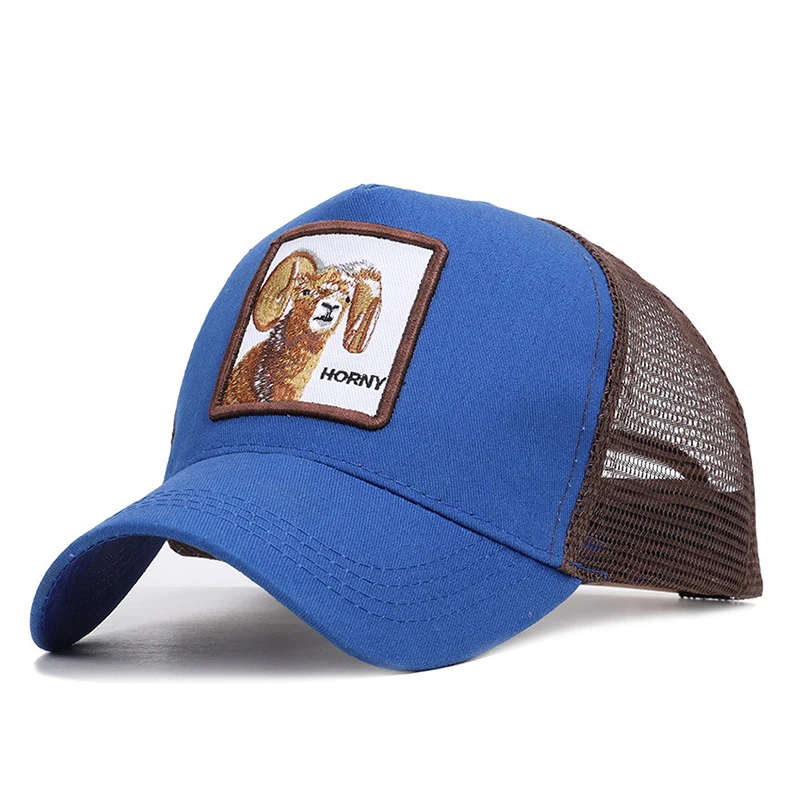 

2019 Newest Summer Sheep HORNY Baseball Cap Men Women Animal Embroidered Trucker Cap Blue