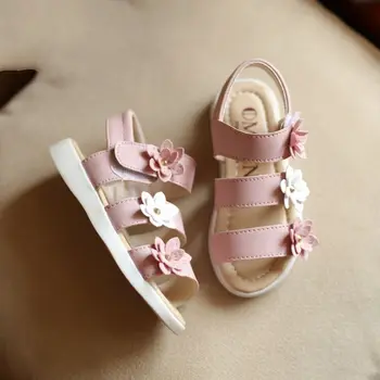 

OMDS Children's Plain-coloured Flower Sandal Shoes Summer Girl Beach Shoes Roman Shoes Size 21-36 Yxx