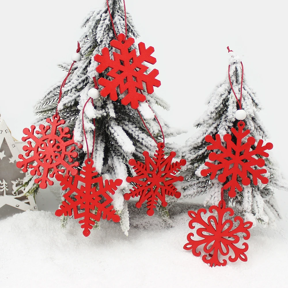 6 шт. креативные деревянные Рождественские Подвески в виде снежинок, украшения для рождественской елки, вечерние украшения для дома и улицы, подарок для детей