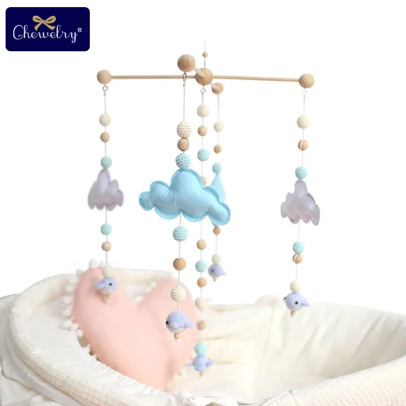Baby Teether Baby Cradle Mobile Bed Bell Rattle Toy Cloud Cot Mobile Wooden Wind Chime Tent Hanging Baby Shower Gift Home Decor