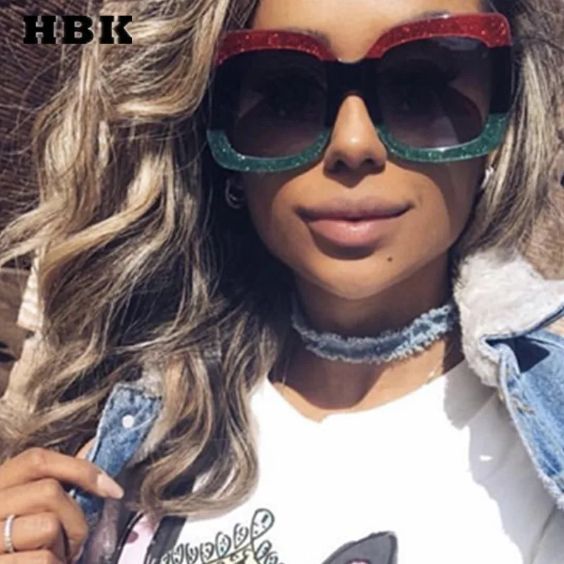 Классические квадратные солнцезащитные очки HBK модные в красной и зеленой оправе