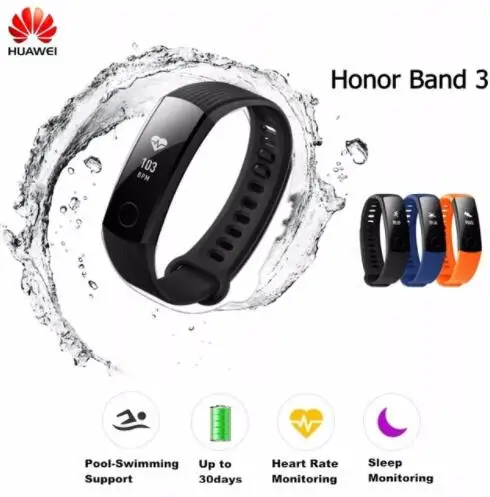 

New Original Huawei Honor Band 3 Smart Wristband Swimmable 5ATM OLED Screen Touchpad Continual Heart Rate Monitor Push Message