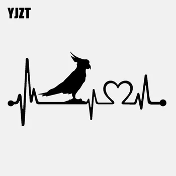 

YJZT 14CM*6.5CM Parrot Cockatoo Bird Heartbeat Vinyl Black/Silver Car Sticker C22-1087