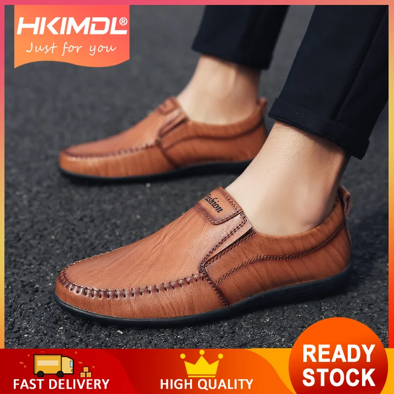 

HKIMDL 2019 New Men Loafers Shoes Fashion Slip on Leather Loafers Casual Driving Shoes Men Dress Shoes Breathable