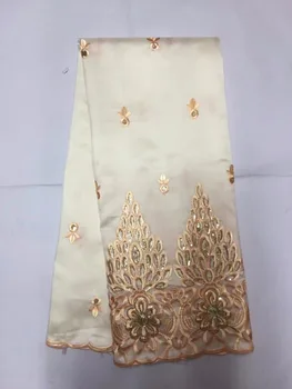 

Sequined African George Lace Fabric With Blouse India Purple Wedding Sequins Laces African Gold Line George Material(19-