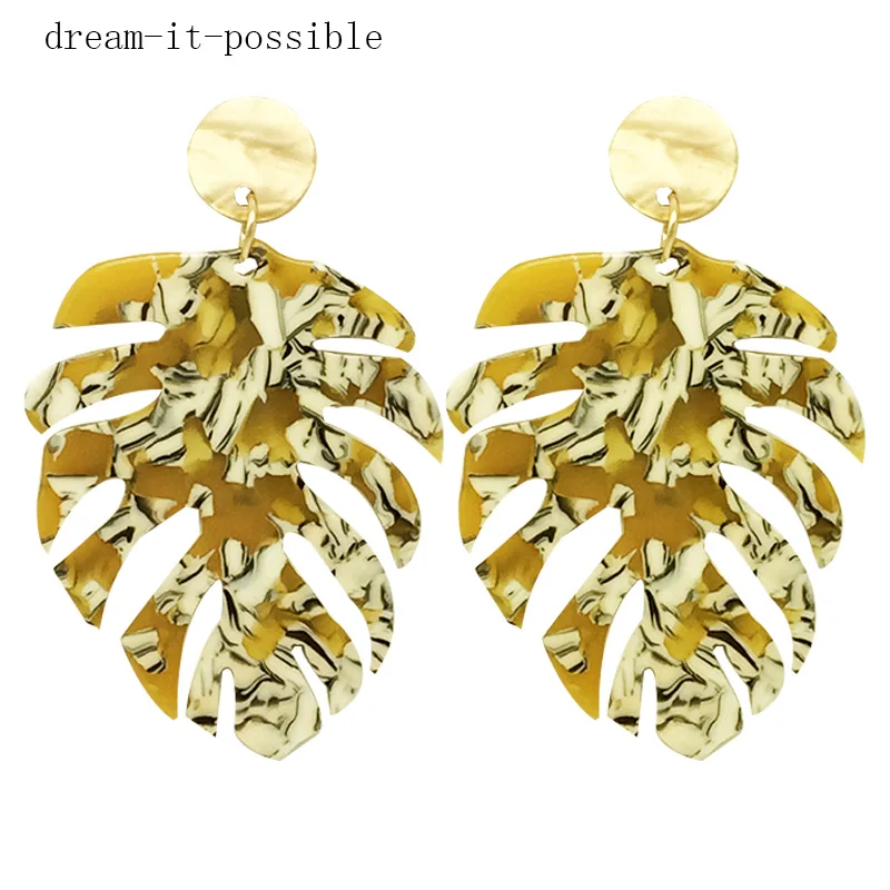 

Dream-it-possible elegant new big elegant flower print acetic acid acrylic Luxury acrylic leaves resin earrings fo woman 2018