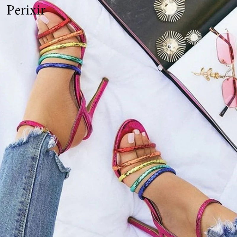 

Perixir Summer Super High Heel Sandals Rough With The Fish Head Open-Toed Sandal Large Size Women Shoes Fashion Color Thin Strap