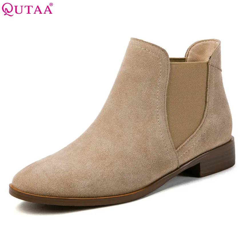 

QUTAA 2019 Fashion Women Shoes Platform Square Heel Winter Boots Women Ankle Boots Elastic Band Casual Women Boots Size 34-39