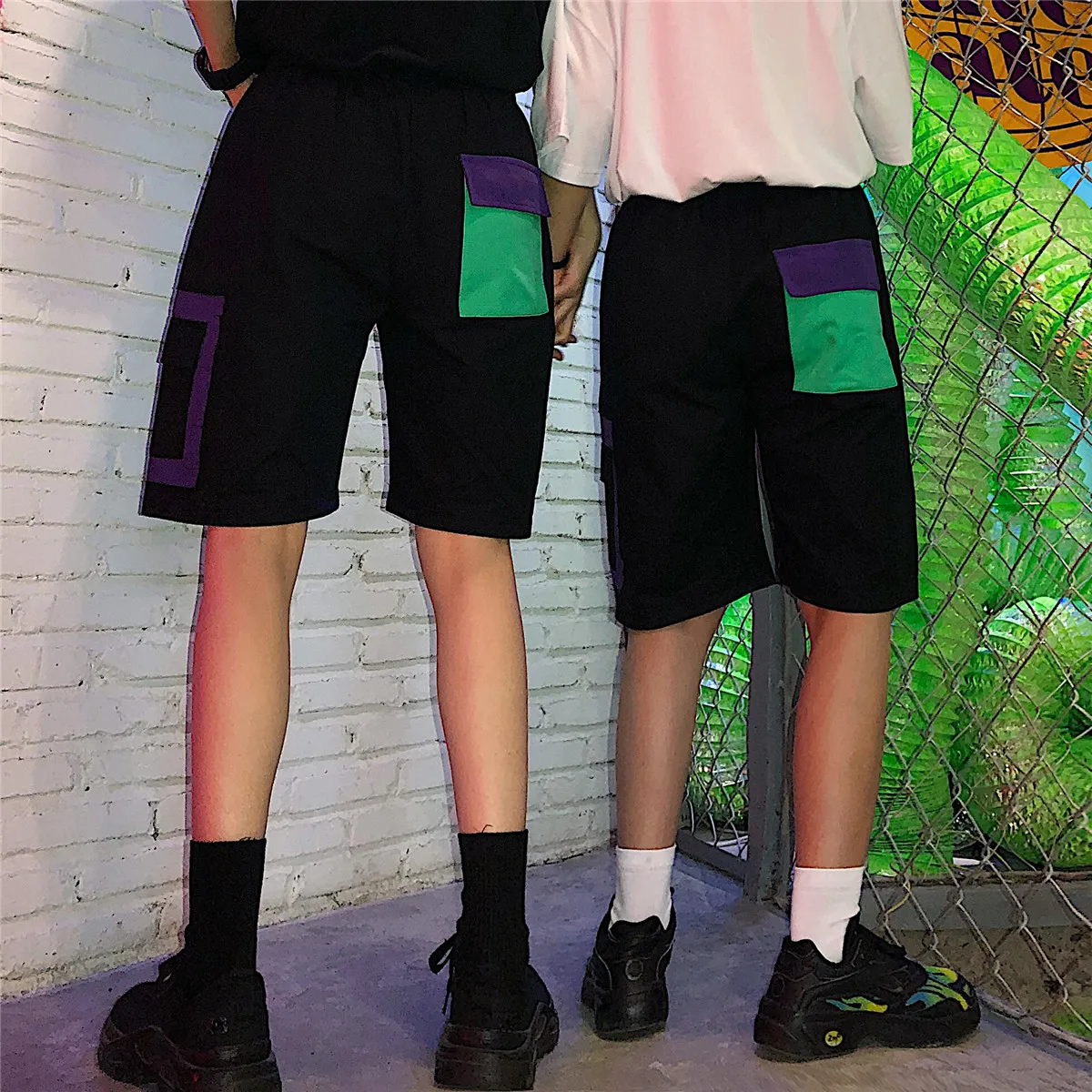 Шорты женские Harajuku уличная пара прямые модные брюки Карго короткие женские s Chic BF Свободные спортивные повседневные Лоскутные карманные