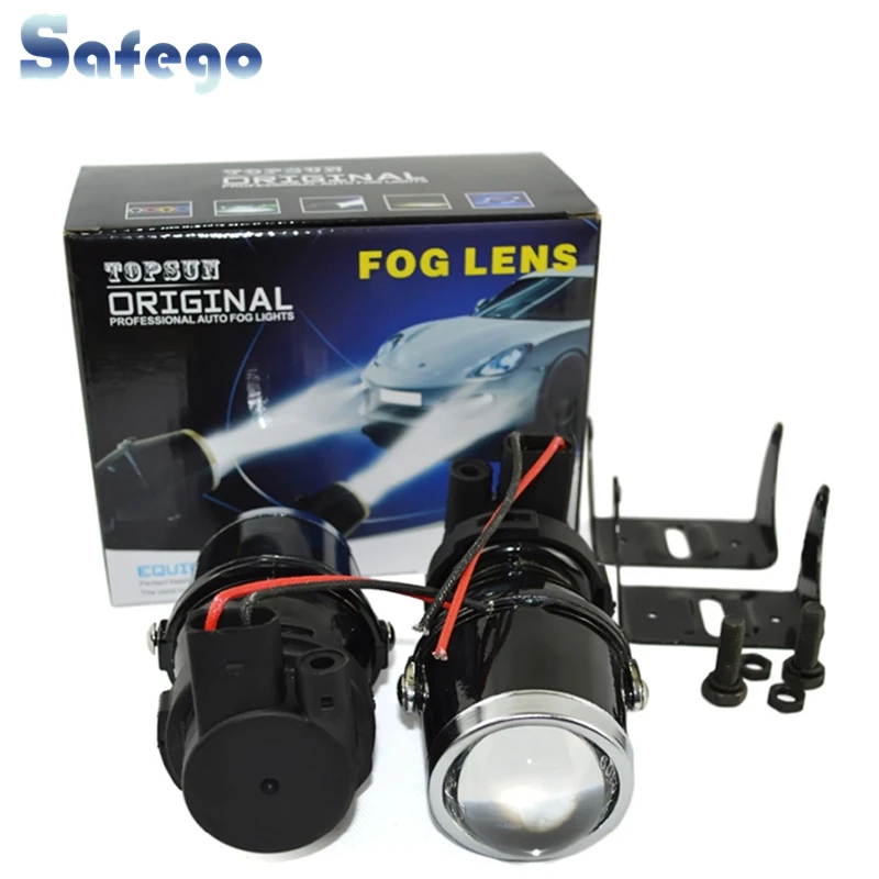 Safego 12V 55W H3 Halogen bulbs metal clear glass fog light Projector Lens H3 Fog Lights warm