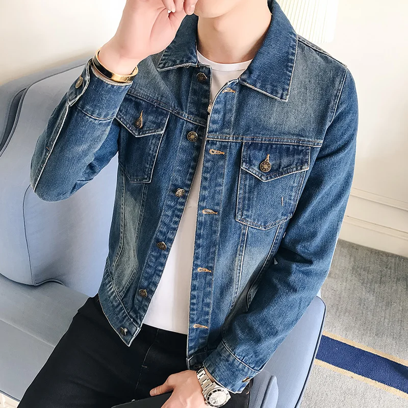 Spring and Autumn Men's Denim Jacket, Fashion Slim Simple Large Size ...