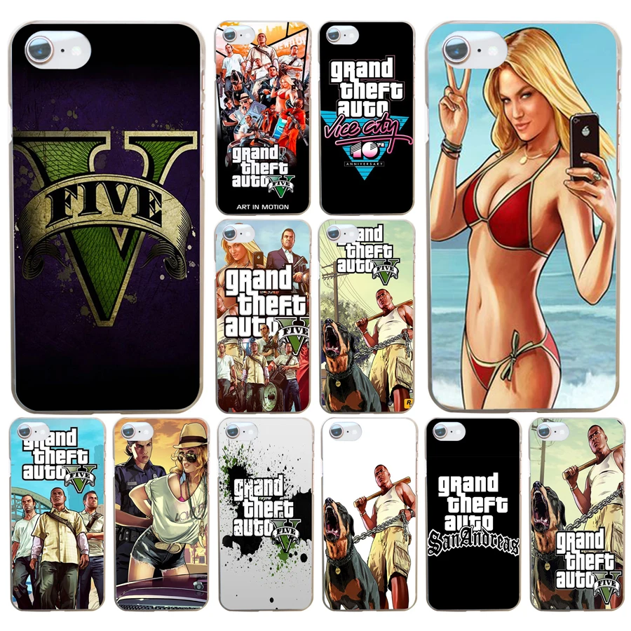 

125DF Grand Theft Auto GTA V Hard Transparent Cover Case for iphone 4 4s 5 5s se 6 6s 8 plus 7 7 Plus X