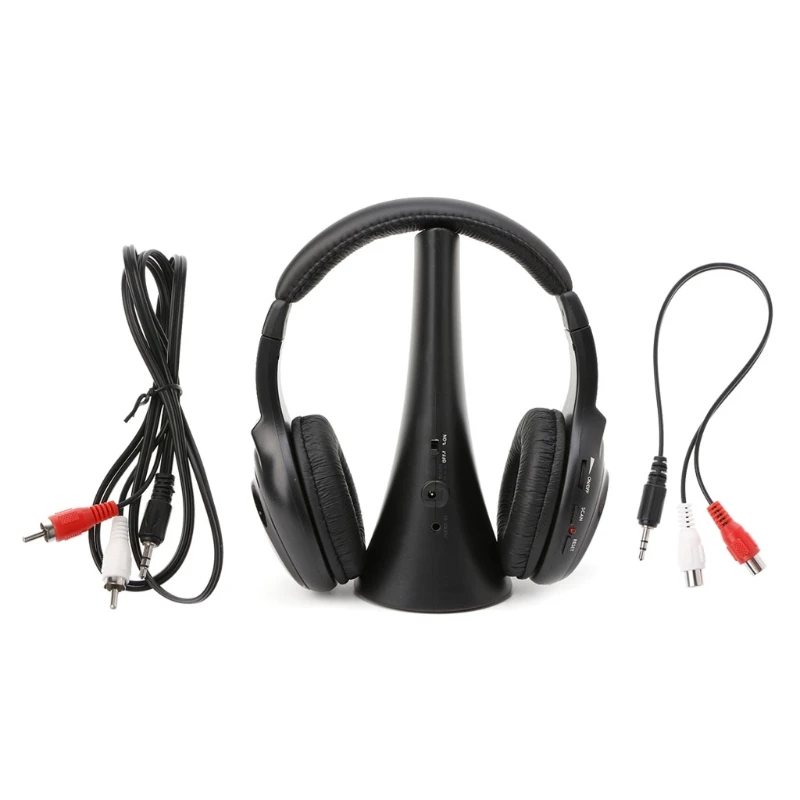 

OOTDTY Earphone 5 In 1 Wireless Stereo Headset Transmitter FM Radio Headphone with Stand For TV DVD MP3 PC
