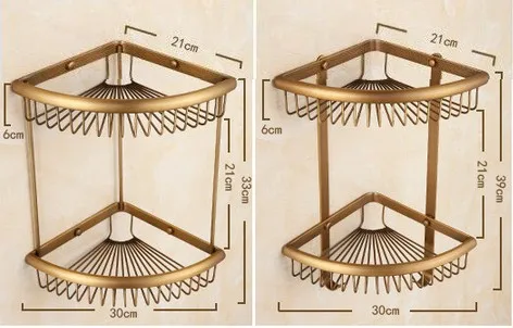 В античном стиле, из бронзы и меди ванная комната угловая корзина с крюком с двумя полками для ванной полки стойки