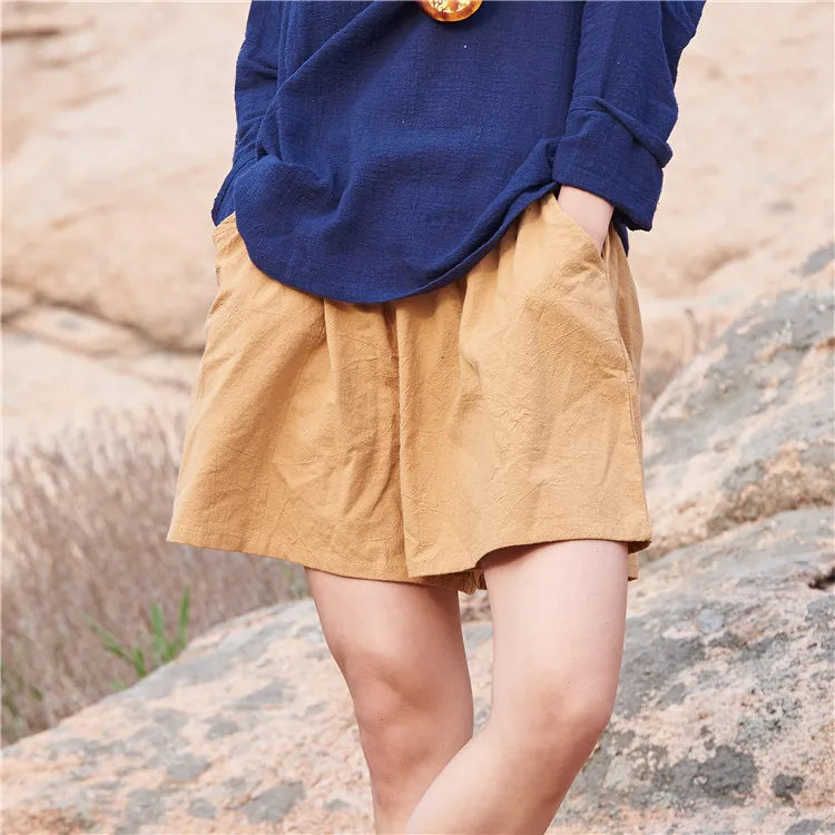 

Vintage Spring Summer 2018 Original Simple Crepe Women Linen Shorts