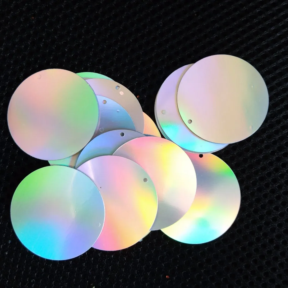 

100pcs 40mm Flat Round Sequins, AB silver