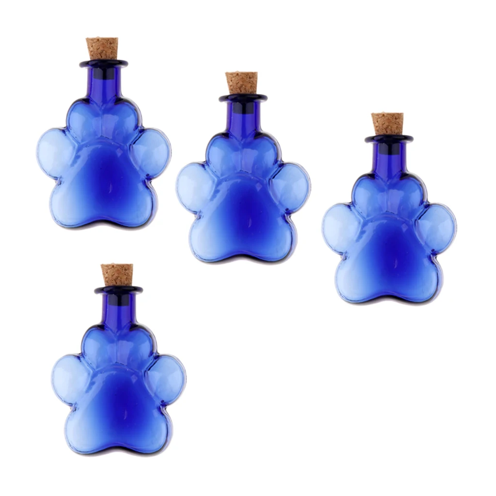 4Pcs Mini Paw Empty Glass Wishing Bottle Vial Pendant Charms Jars with Cork Stoppers DIY Craft