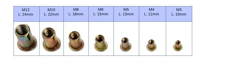 300 шт., гайки с заклепками, набор гаек с плоской головкой, M3-M12 гаек, многоразмерные гайки с коробкой