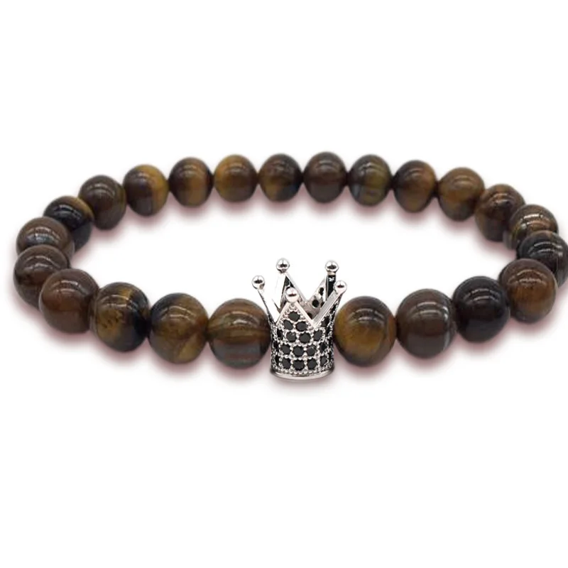 LERNEJO Evil Tiger Eye Brad Bracelet Crown Bangle Braslet Stand Crystal Budha Fatima Hand Natural Stone Bracelet Vintage Retro15