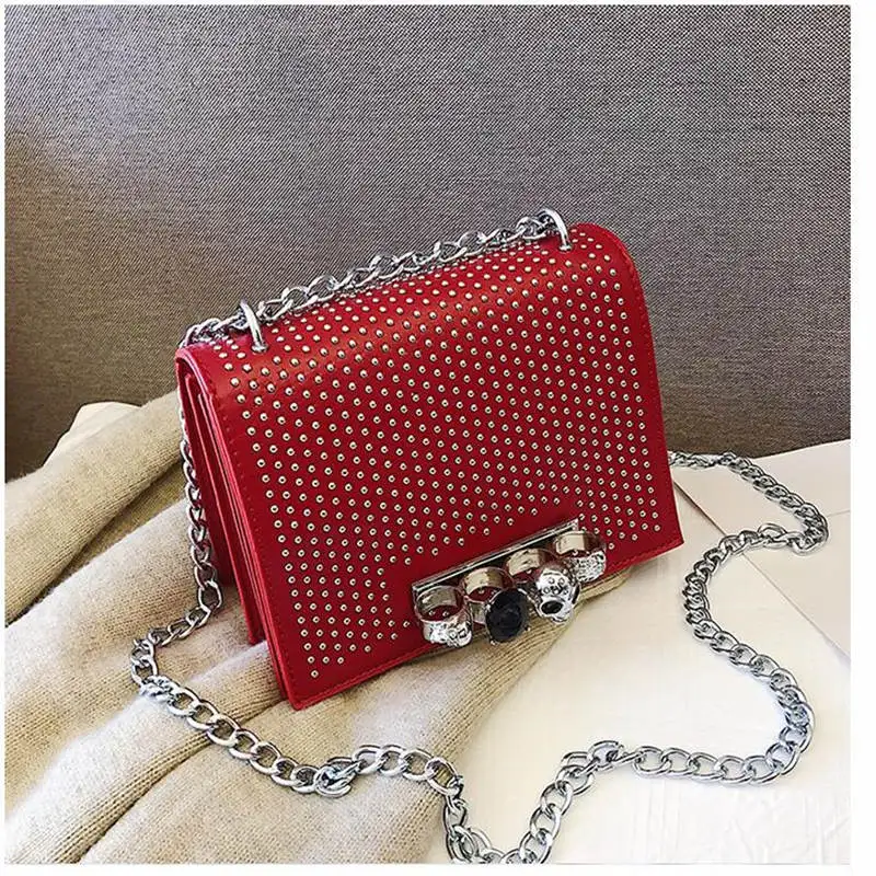 PU Для женщин сумка плед Дамы Crossbody сумка цепи Мода красного цвета небольшой лоскут сумки qq083 - Цвет: Красный