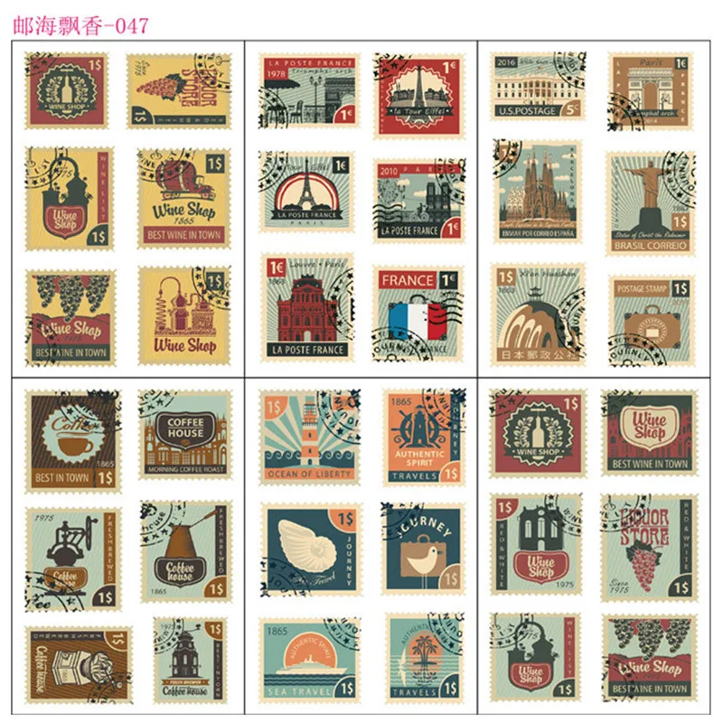 

6 Sheets/pack Vintage Stamp Diy Stickers Decorative Scrapbooking Diy Diary Album Stick Label Paper Decor Kids Gift